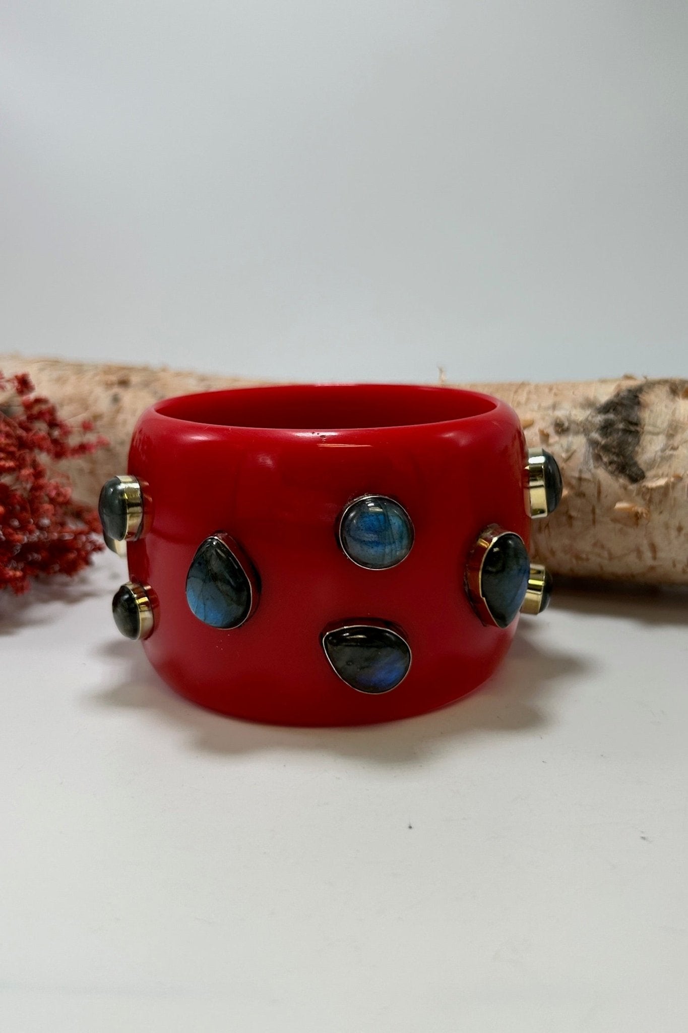 Statement Bangle in Red w/ Laboradite - ivyandlavyboutique ivyandlavyboutique