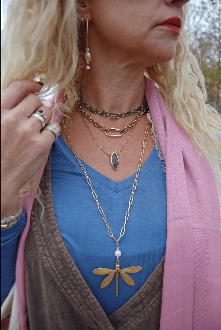 Statement Gold Dragonfly Necklace - ivyandlavyboutique Spirit Lala
