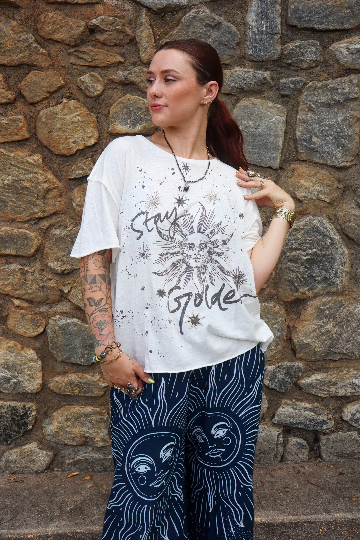 Stay Golden Tee w/ Embroidery - ivyandlavyboutique Caite & Kyla