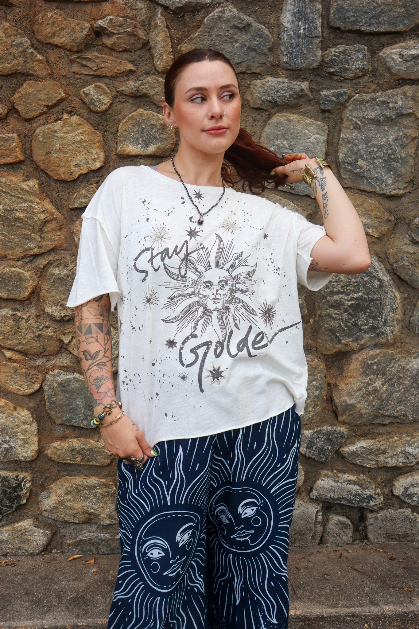Stay Golden Tee w/ Embroidery - ivyandlavyboutique Caite & Kyla