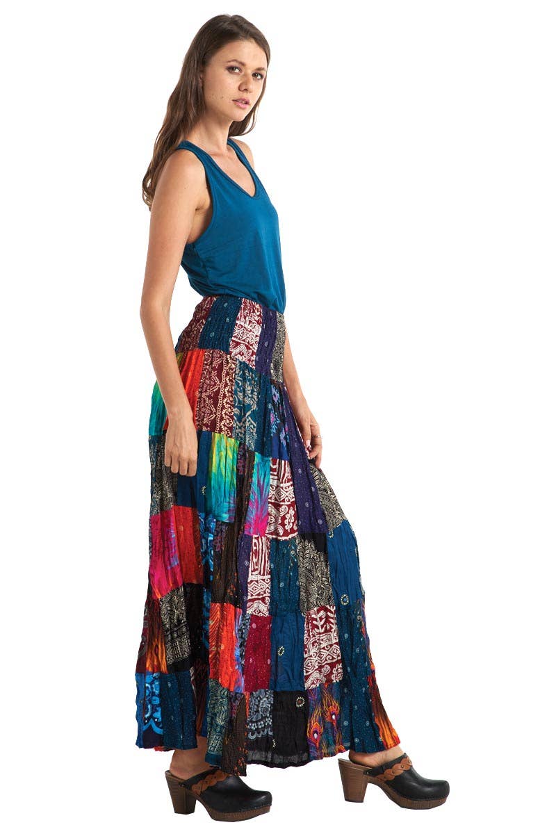 Stella Maye Mixed Patch Long Skirt - ivyandlavyboutique Kathmandu Imports