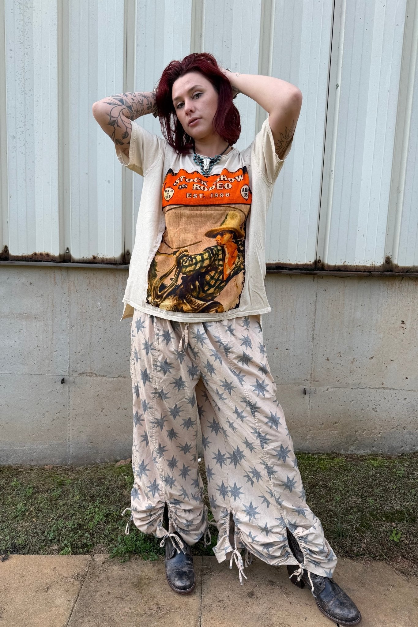 Stock Show & Rodeo Vintage Poster Oversized Patchwork Tee - ivyandlavyboutique LeParisPetit by I Love Linen