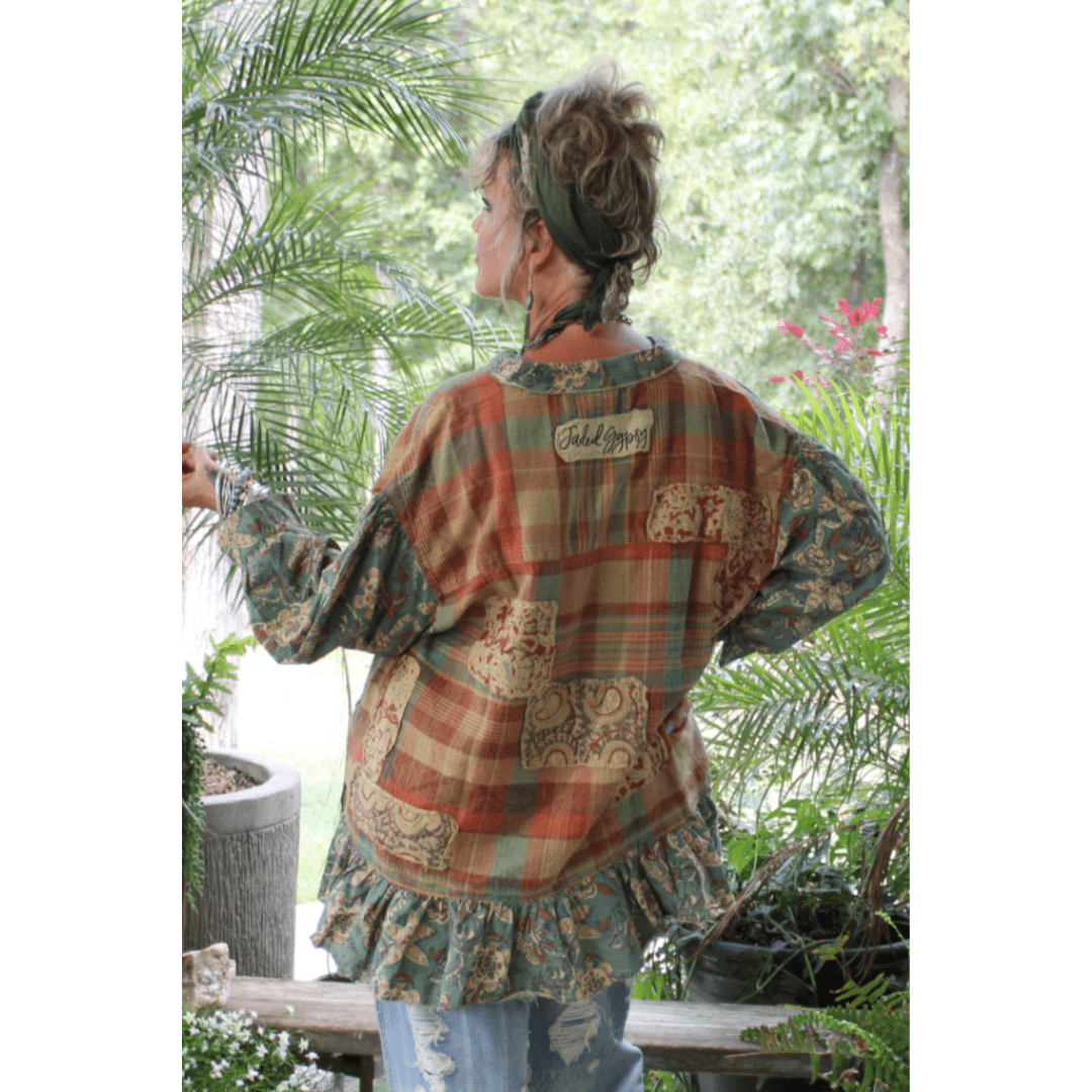 Stormy Skies Patched Boho Top - ivyandlavyboutique Jaded Gypsy