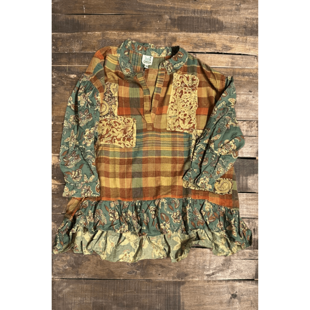 Stormy Skies Patched Boho Top - ivyandlavyboutique Jaded Gypsy