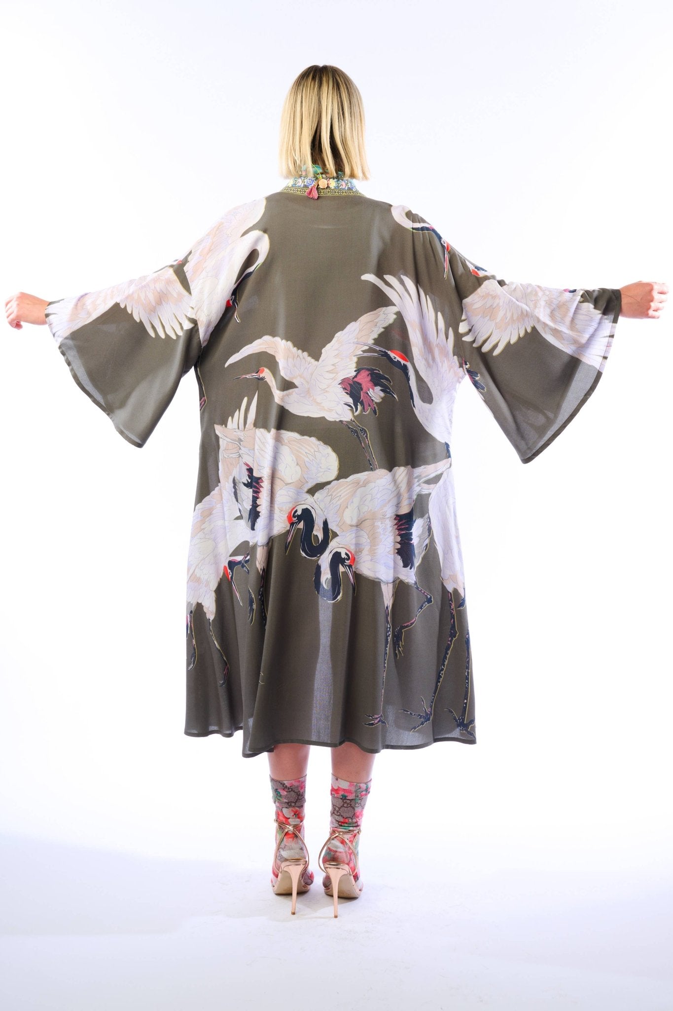 Story of the Crane Kimono: Vintage Charcoal / One Size - ivyandlavyboutique Aratta