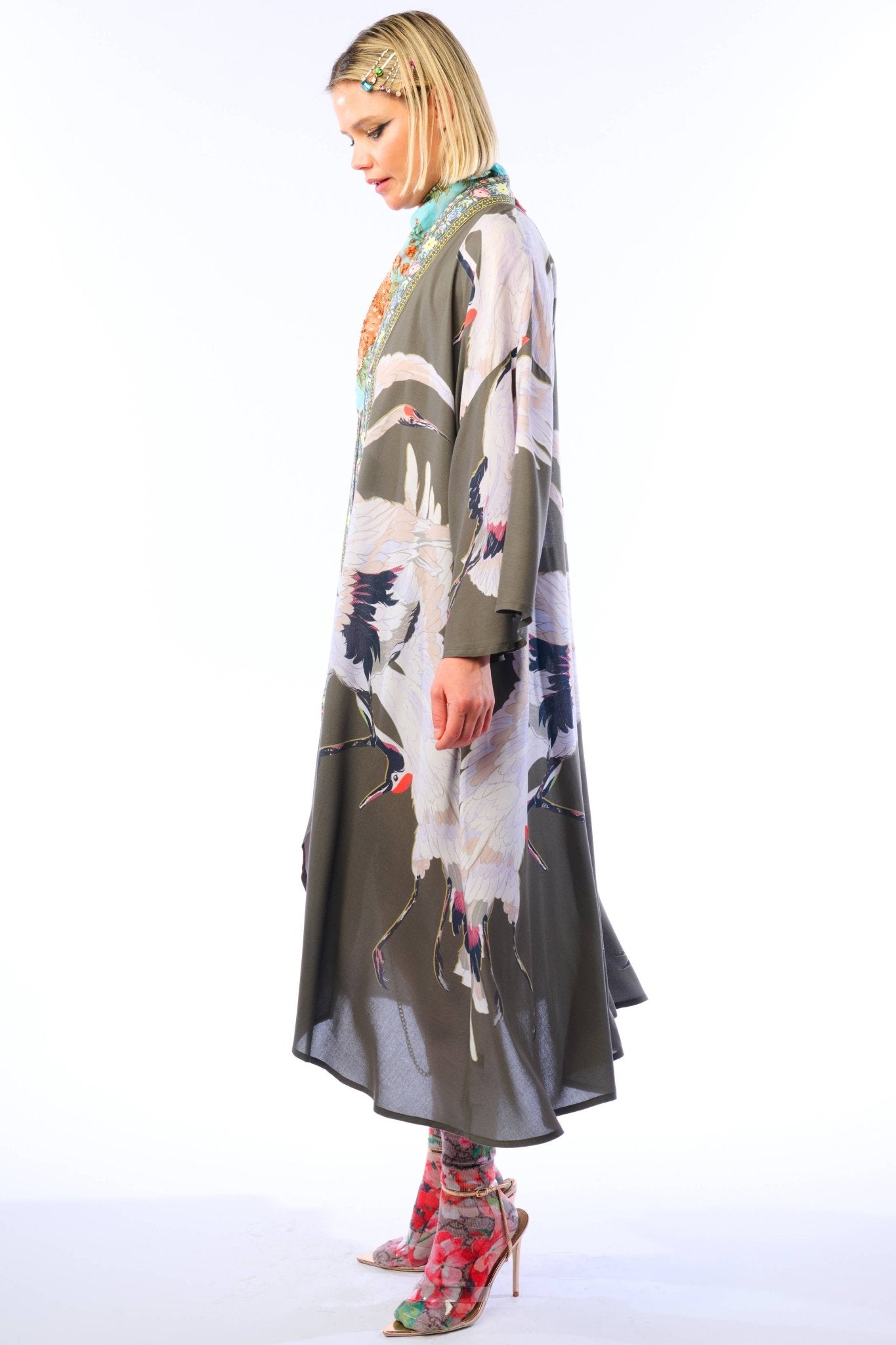 Story of the Crane Kimono: Vintage Charcoal / One Size - ivyandlavyboutique Aratta