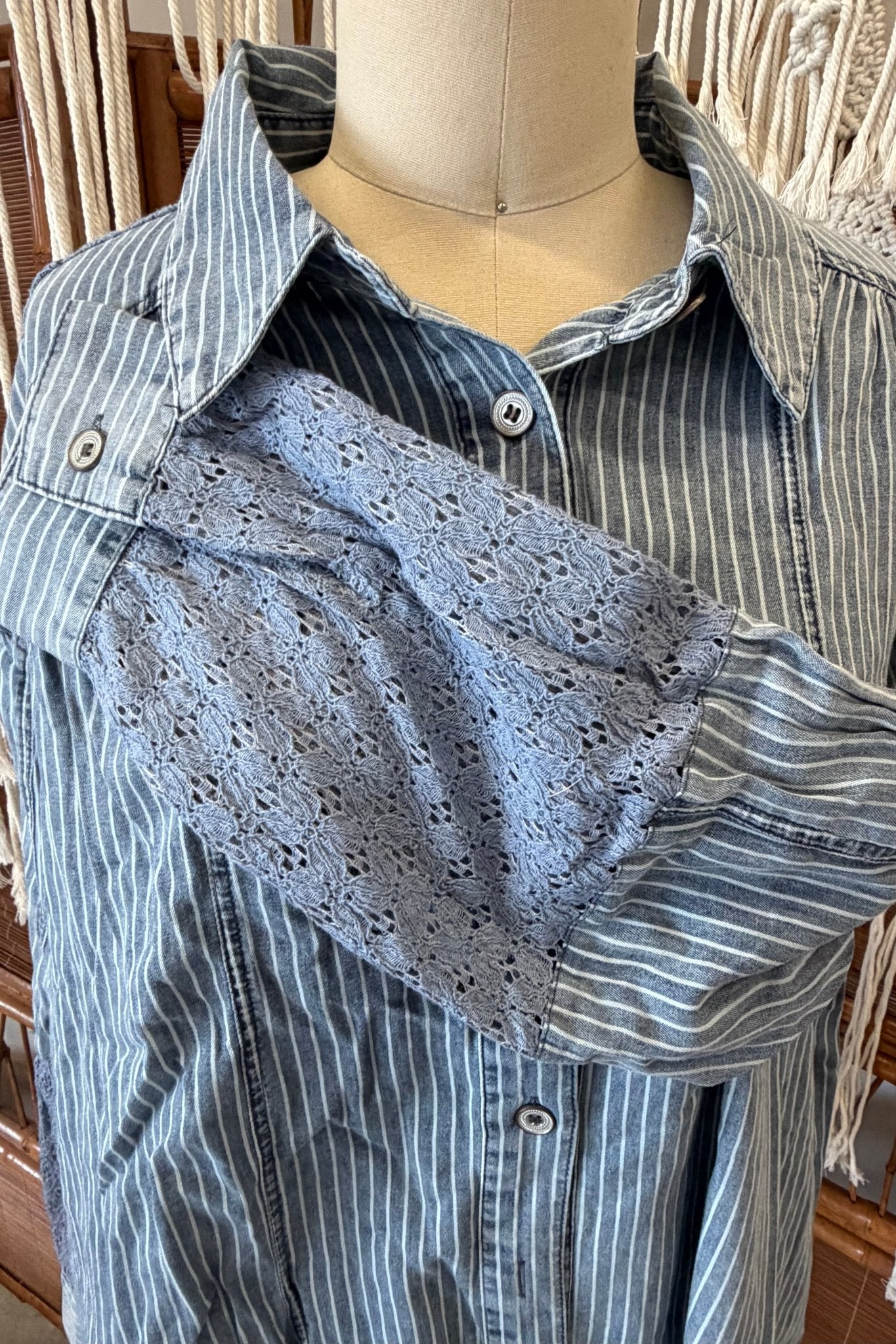 Striped Blouse with Crochet Details - ivyandlavyboutique Blue Velvet