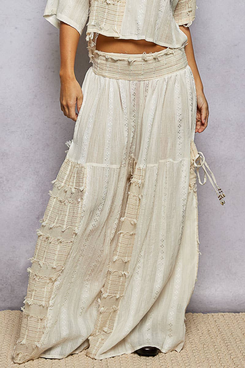Summer Boho Ruffle Contrast Shell Trim Wide Leg Pants - ivyandlavyboutique Pol Clothing