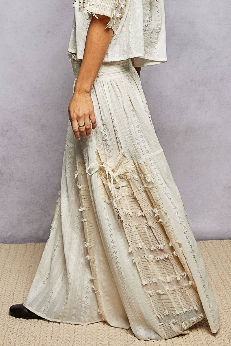 Summer Boho Ruffle Contrast Shell Trim Wide Leg Pants - ivyandlavyboutique Pol Clothing