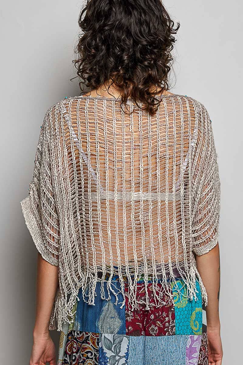 Summer Breeze Boho Tassel Rivet Accent Round Neck Short Sleeve - ivyandlavyboutique Pol Clothing
