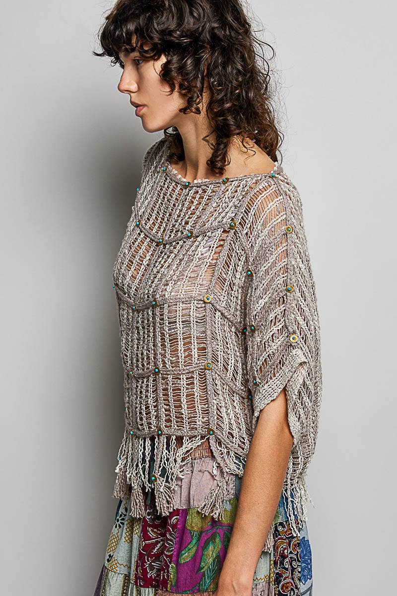 Summer Breeze Boho Tassel Rivet Accent Round Neck Short Sleeve - ivyandlavyboutique Pol Clothing