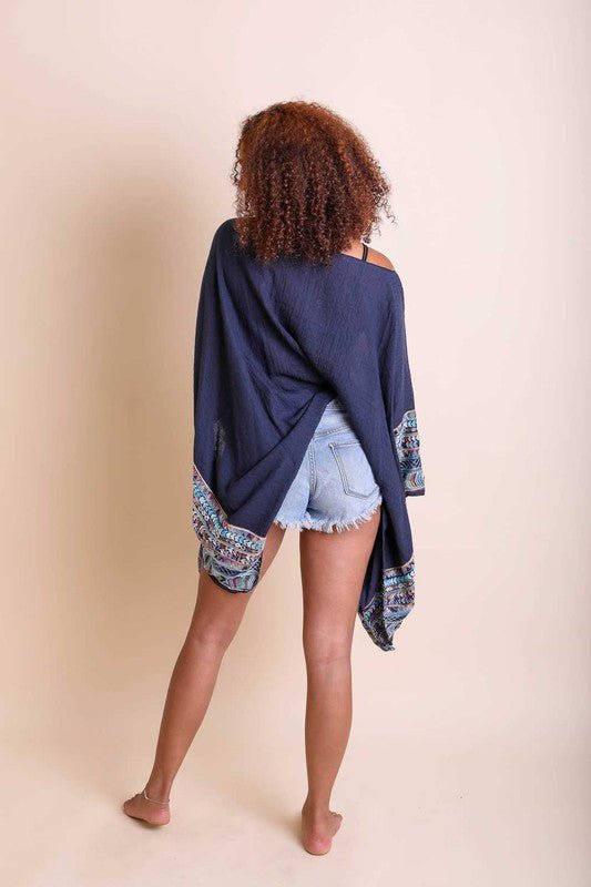 Summer Night Embroidered Sleeve Kimono - ivyandlavyboutique Leto Accessories
