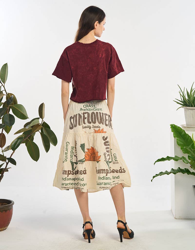 Sunflower Meadow Midi Cotton Skirt - ivyandlavyboutique Kathmandu Imports