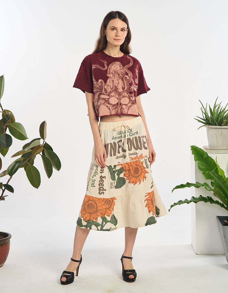 Sunflower Meadow Midi Cotton Skirt - ivyandlavyboutique Kathmandu Imports