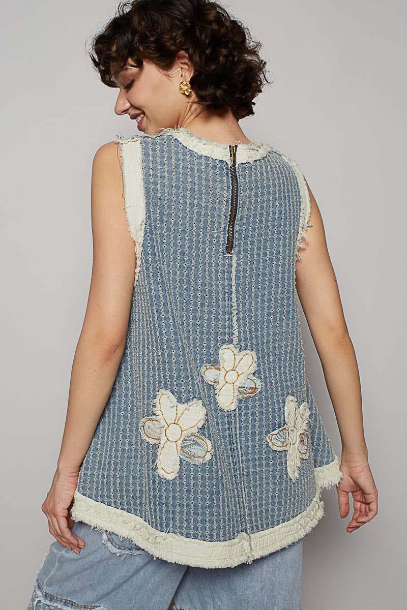 Sunny Days Flower Appliqué Top w/ Zipper - ivyandlavyboutique Pol Clothing