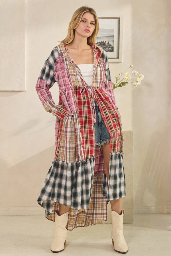 Sweet Fall Night Flannel Duster w/ Front Tie - ivyandlavyboutique Oli&Hali