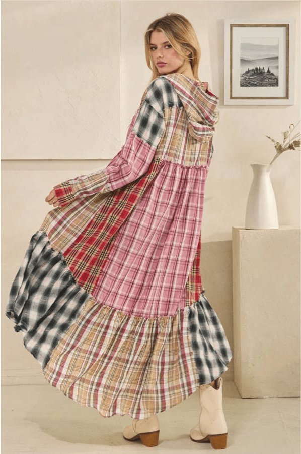 Sweet Fall Night Flannel Duster w/ Front Tie - ivyandlavyboutique Oli&Hali