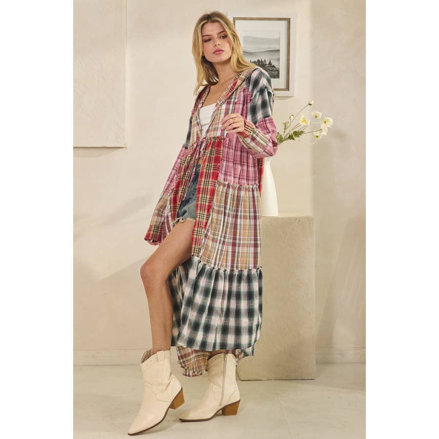 Sweet Fall Night Flannel Duster w/ Front Tie - ivyandlavyboutique Oli&Hali