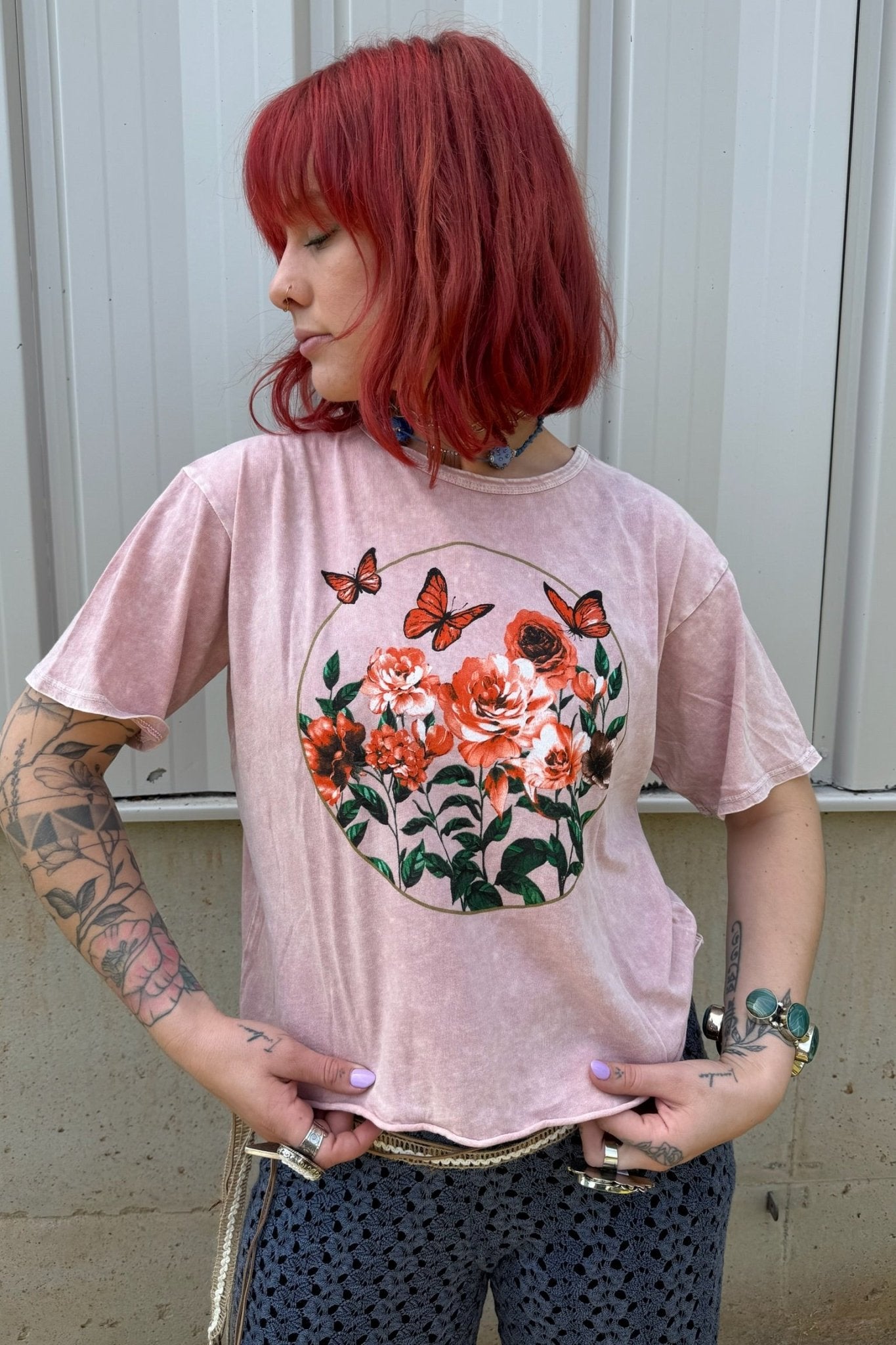 Swing Tee Butterflies & Roses - ivyandlavyboutique Caution to the wind