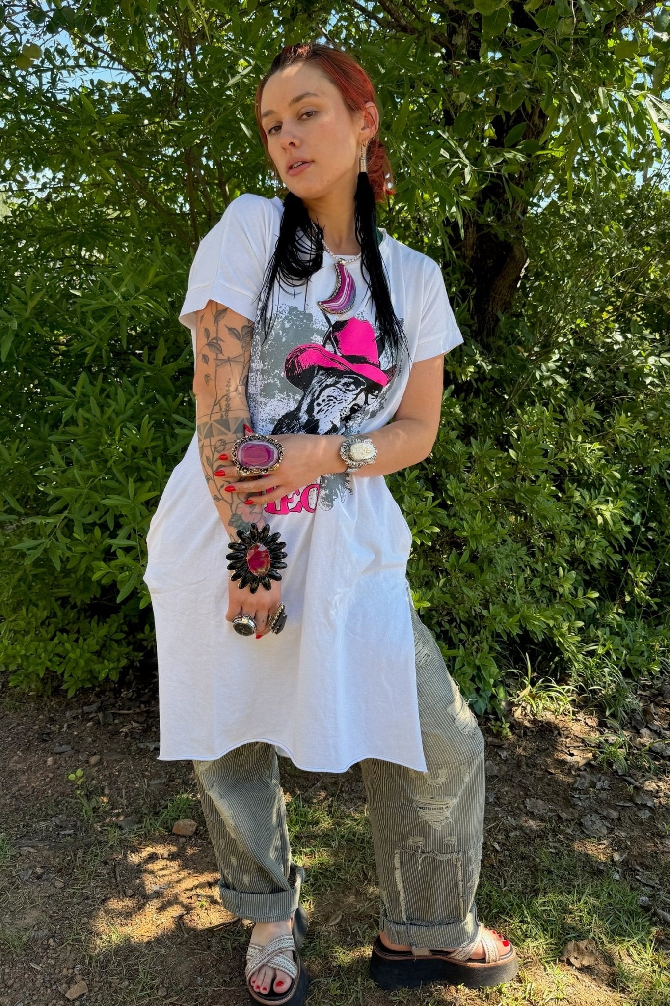 T-Shirt Dress with Kitschy Meow Smoking Cat - ivyandlavyboutique LeParisPetit by I Love Linen