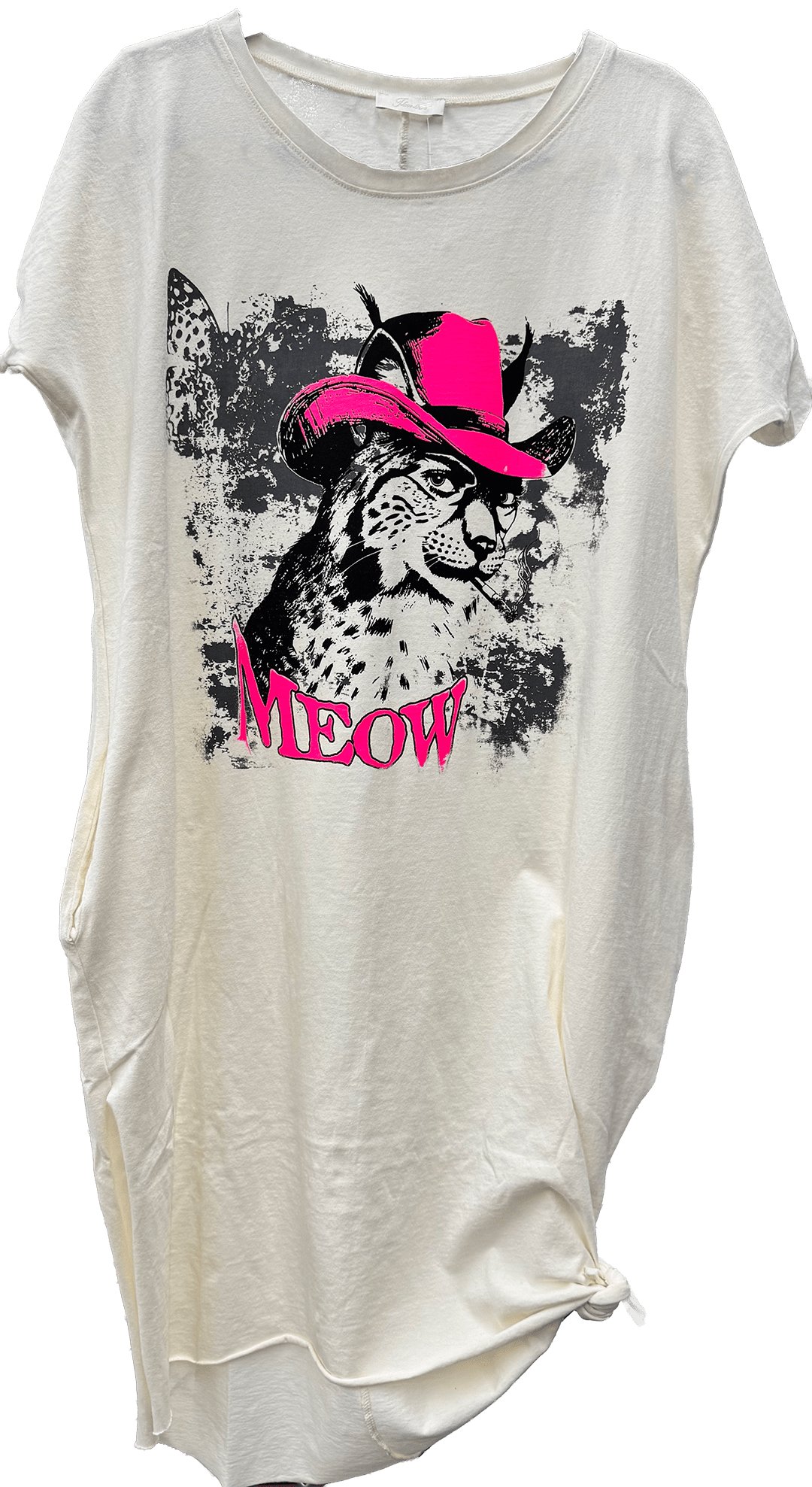 T-Shirt Dress with Kitschy Meow Smoking Cat - ivyandlavyboutique LeParisPetit by I Love Linen
