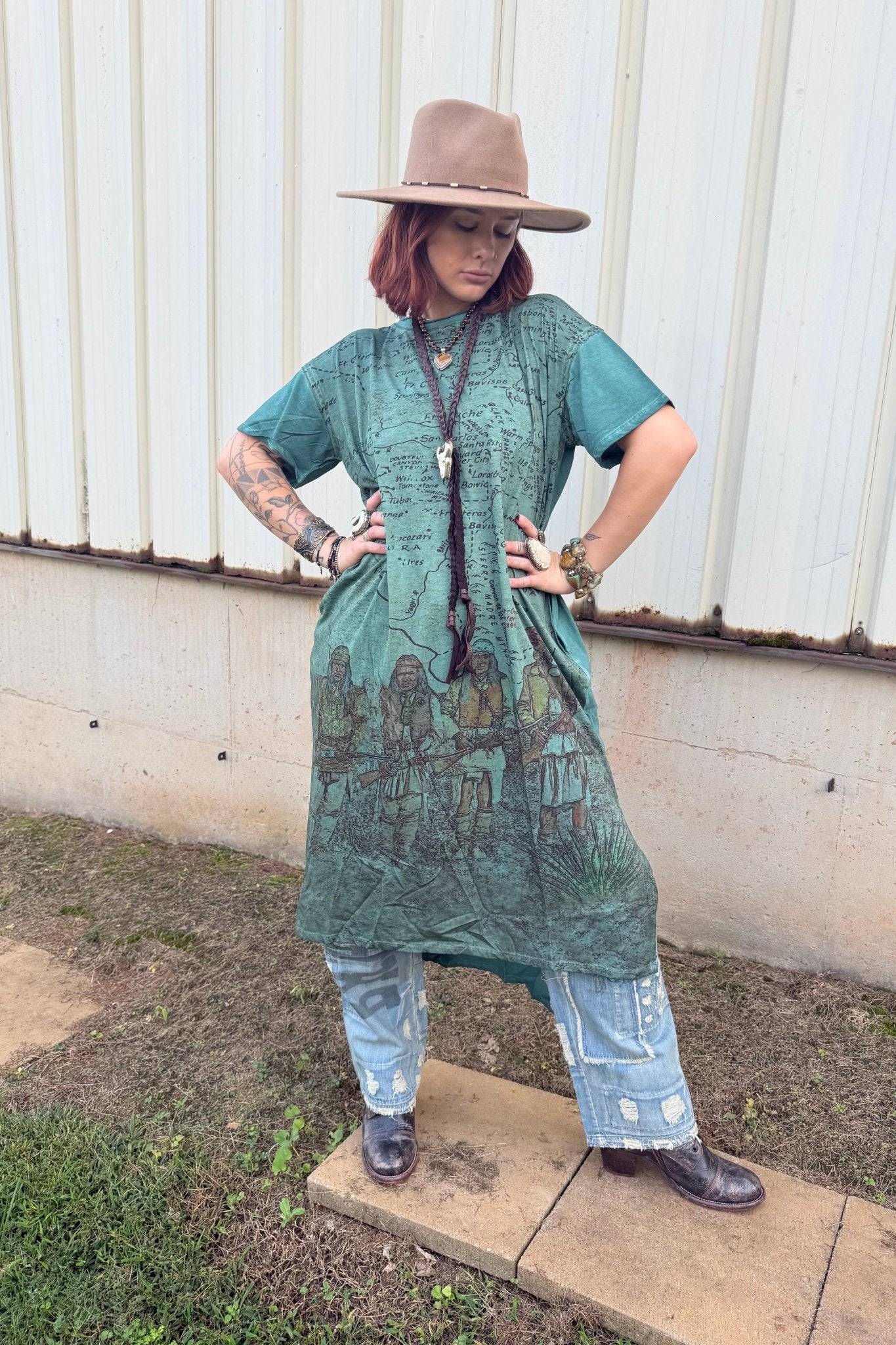 T-Shirt Dress with Map Print of Geronimo Conference - ivyandlavyboutique LeParisPetit by I Love Linen