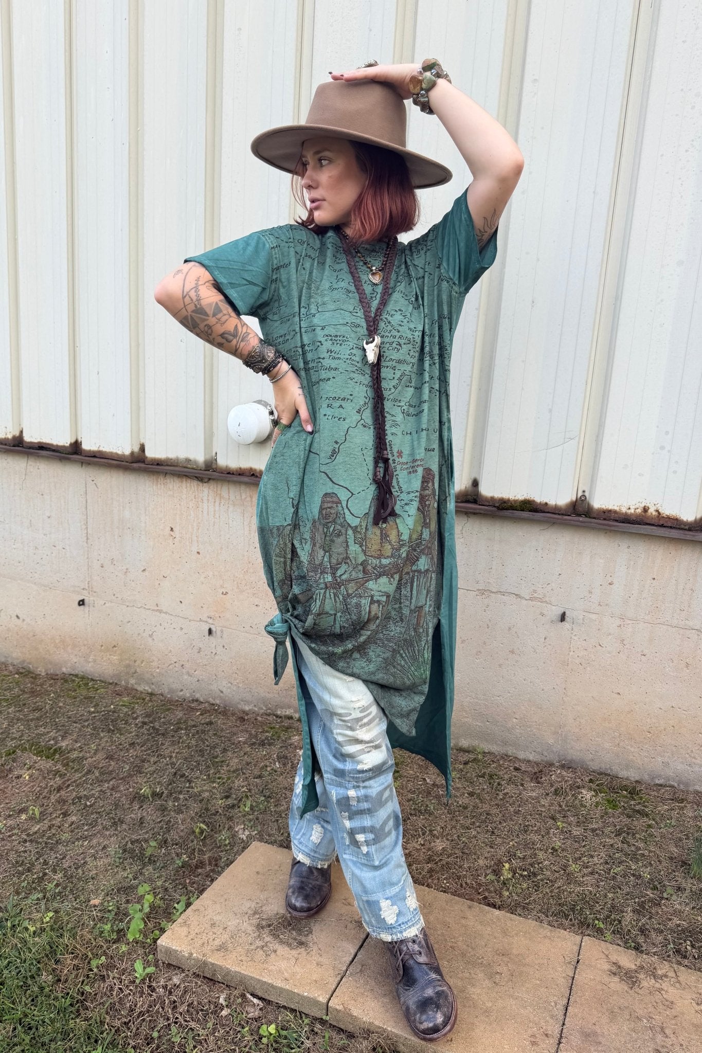 T-Shirt Dress with Map Print of Geronimo Conference - ivyandlavyboutique LeParisPetit by I Love Linen