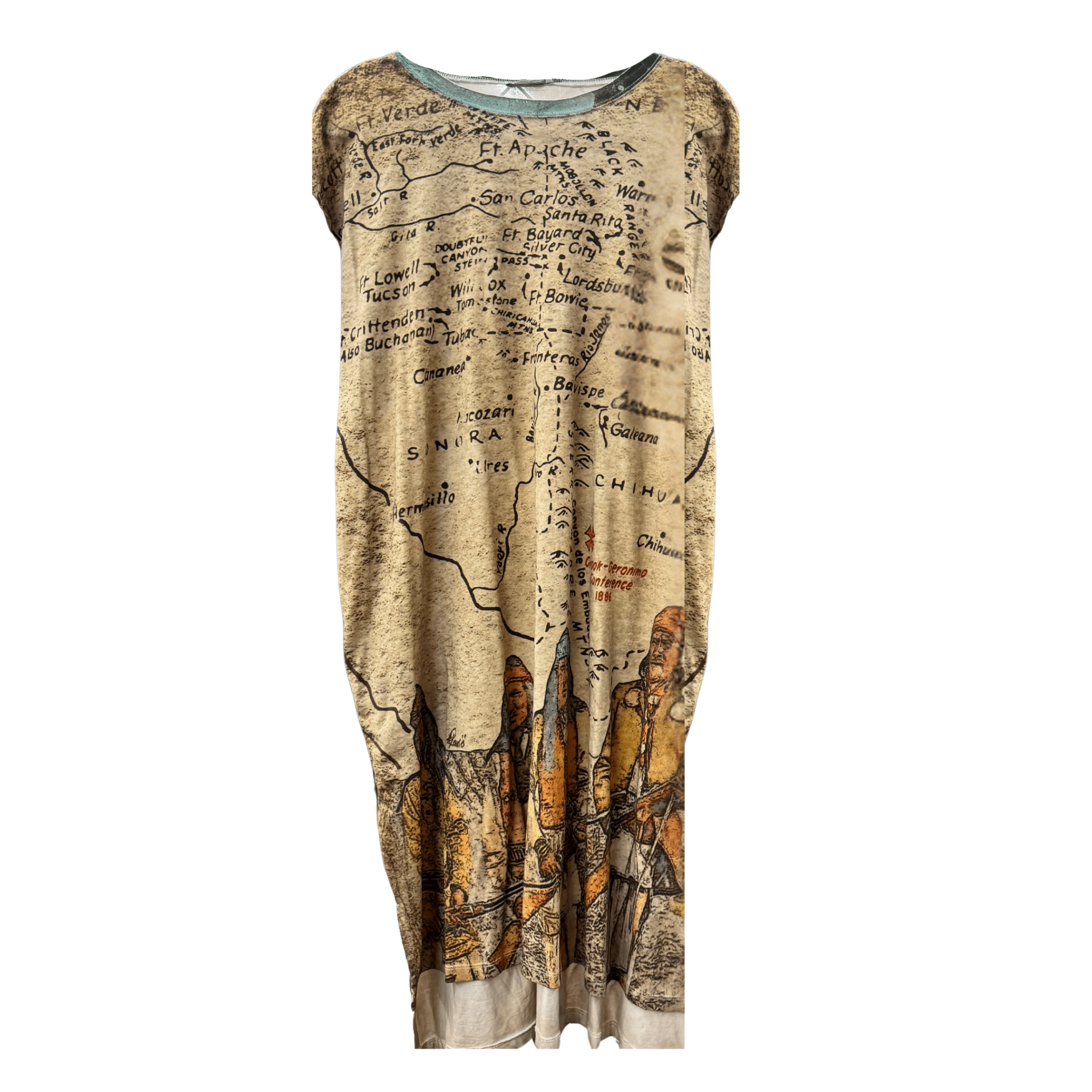 T-Shirt Dress with Map Print of Geronimo Conference - ivyandlavyboutique LeParisPetit by I Love Linen
