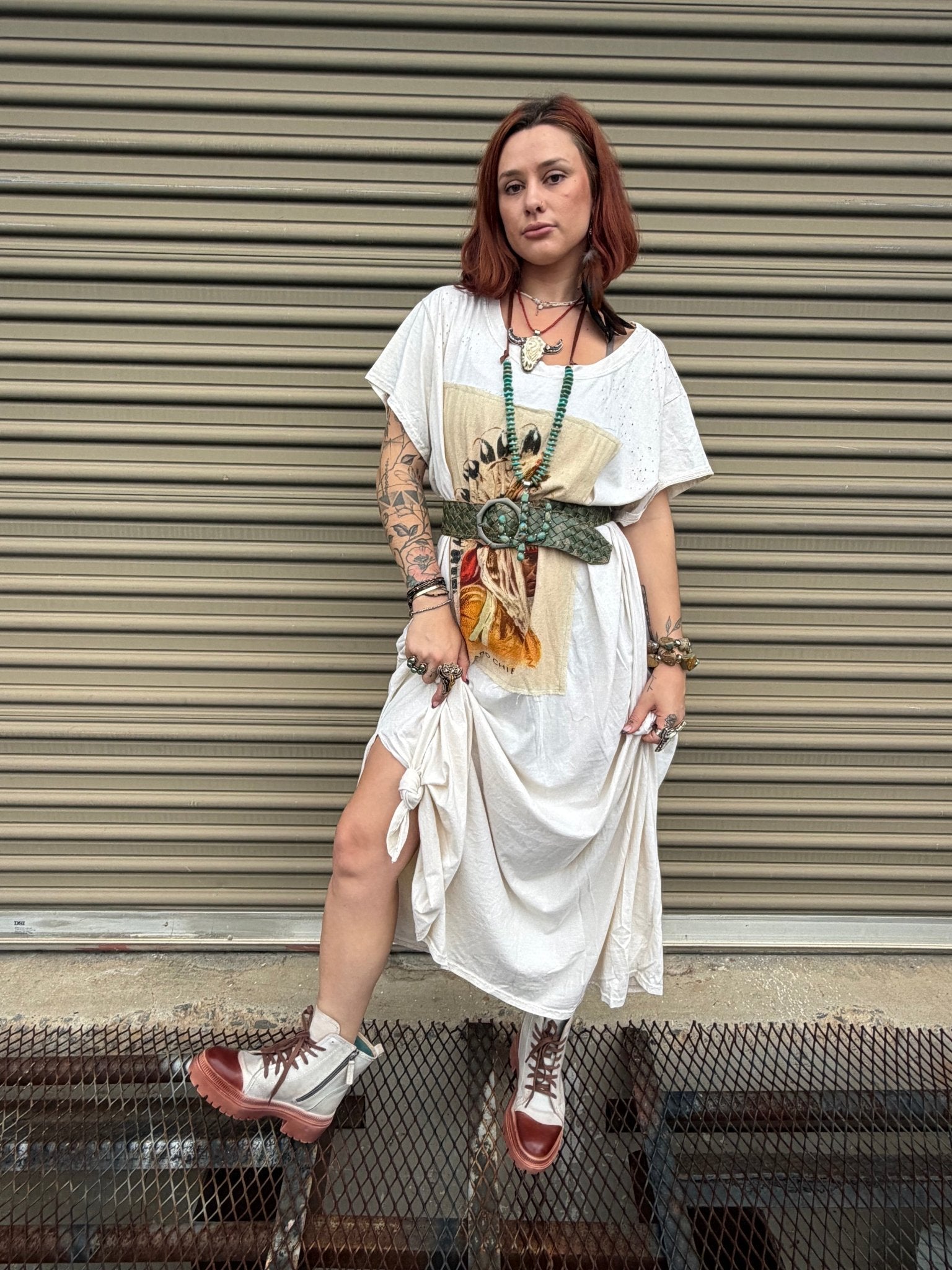 T-Shirt Dress with Patchwork of Indian Chief - ivyandlavyboutique LeParisPetit by I Love Linen