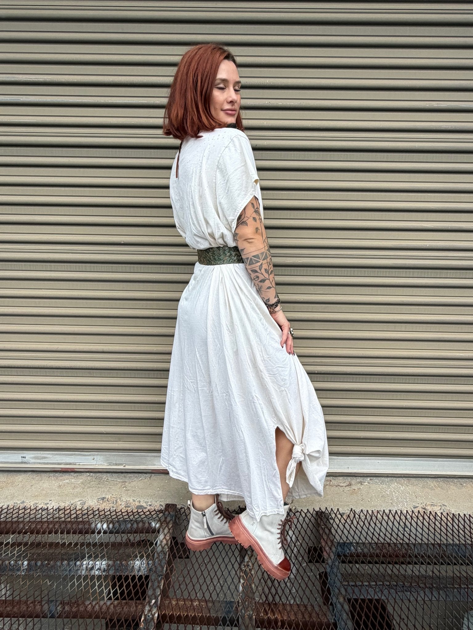 T-Shirt Dress with Patchwork of Indian Chief - ivyandlavyboutique LeParisPetit by I Love Linen