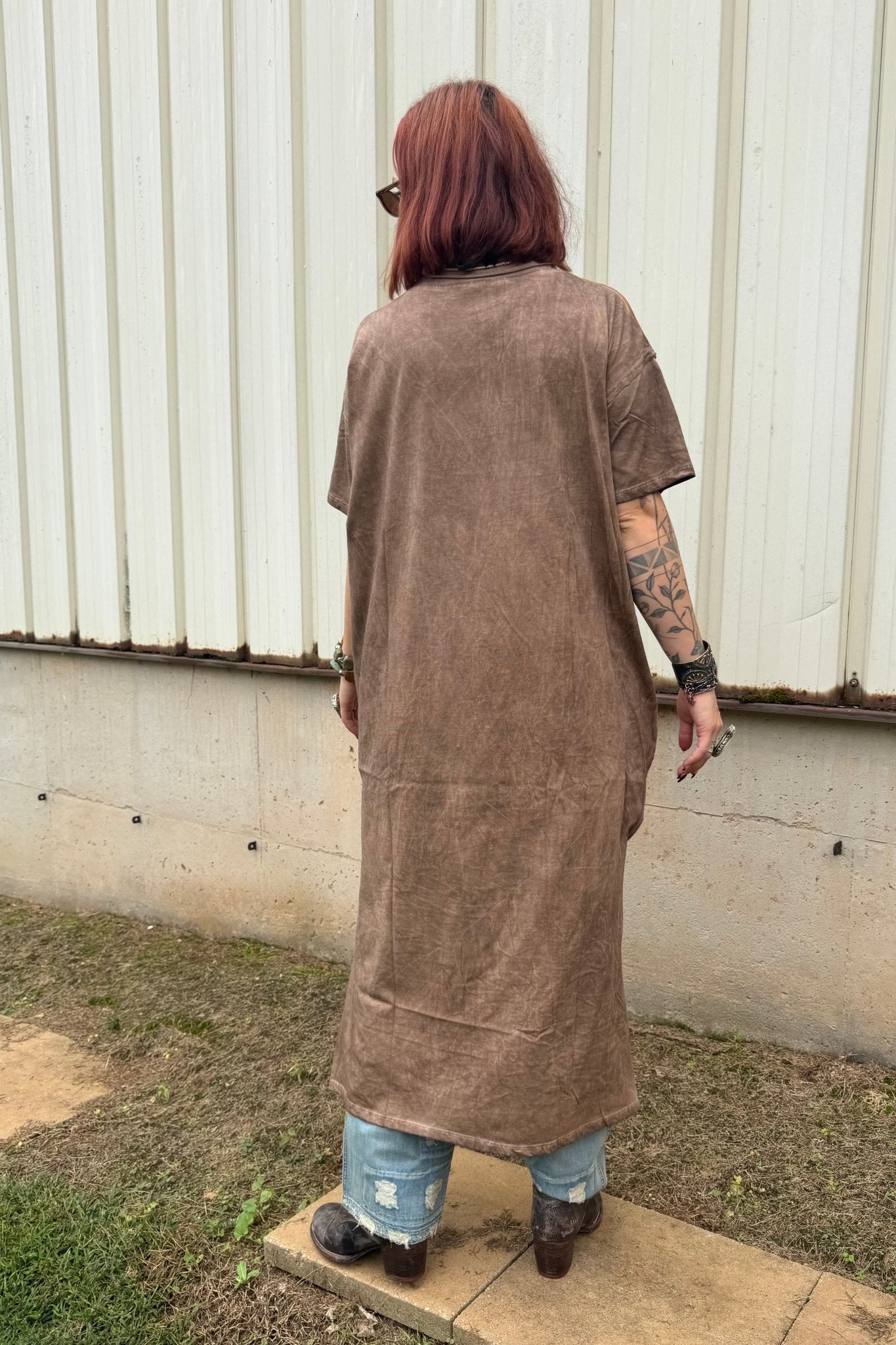 T-Shirt Dress with Print of Indian Warrior in Brown - ivyandlavyboutique LeParisPetit by I Love Linen