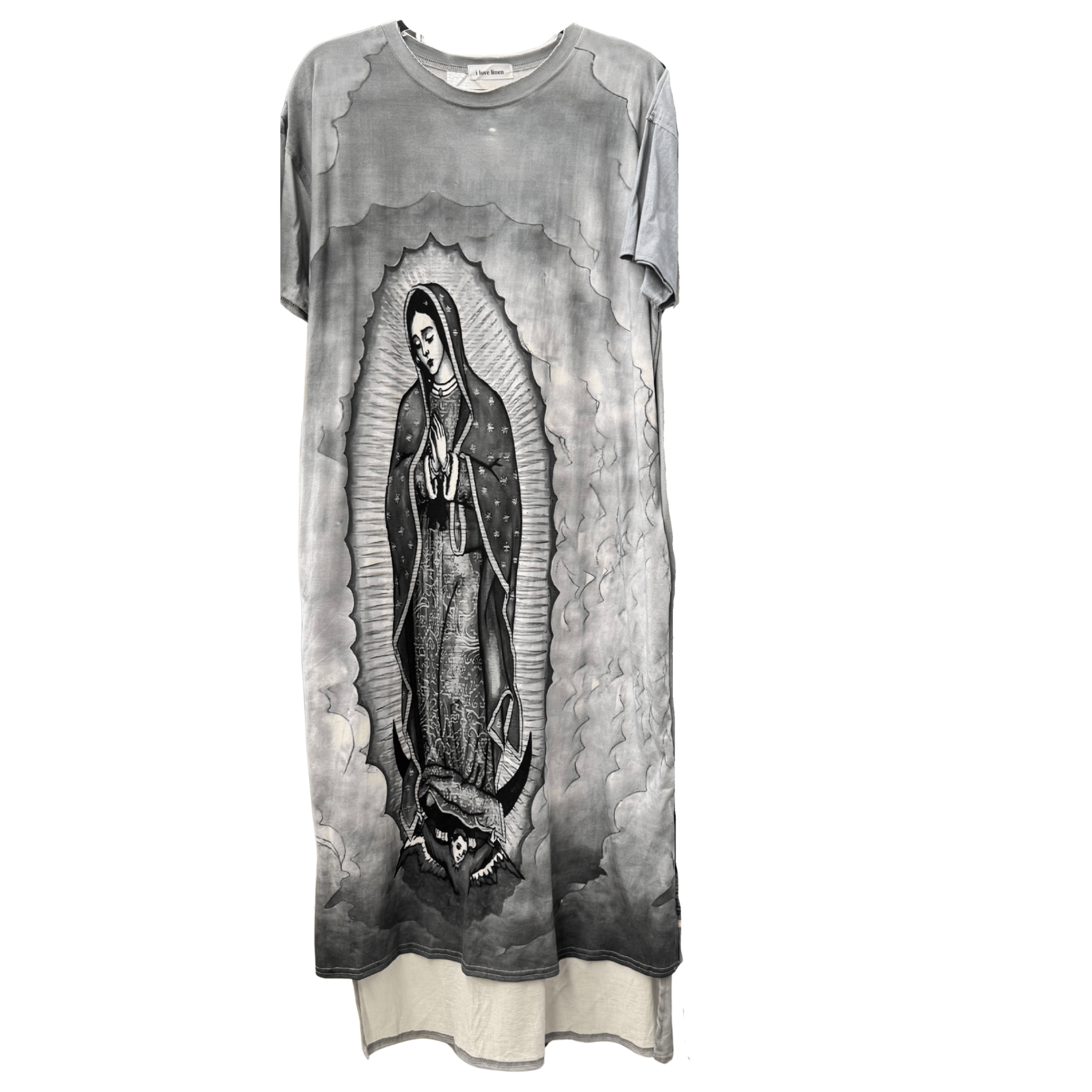 T-Shirt Dress with Print of Mother Mary - ivyandlavyboutique LeParisPetit by I Love Linen