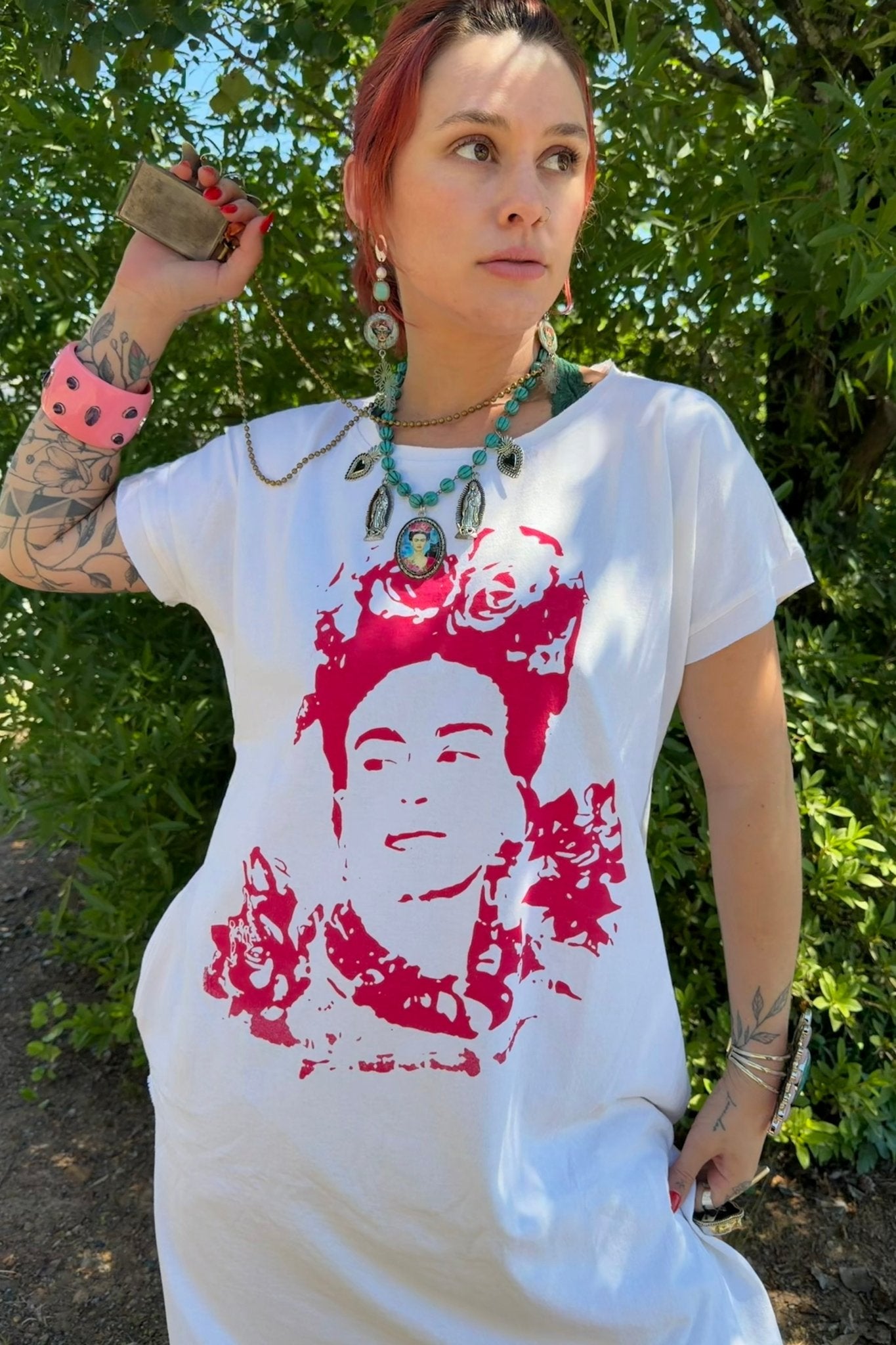 T-Shirt Tunic with Frida Kahlo Graphic - ivyandlavyboutique LeParisPetit by I Love Linen