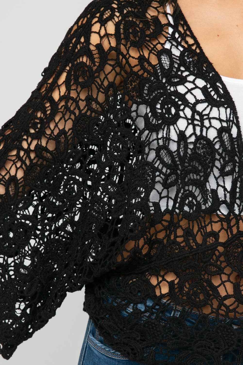 Talita Crochet Black Kimono Wrap - ivyandlavyboutique Raj Trading & Imports (USA) Inc.