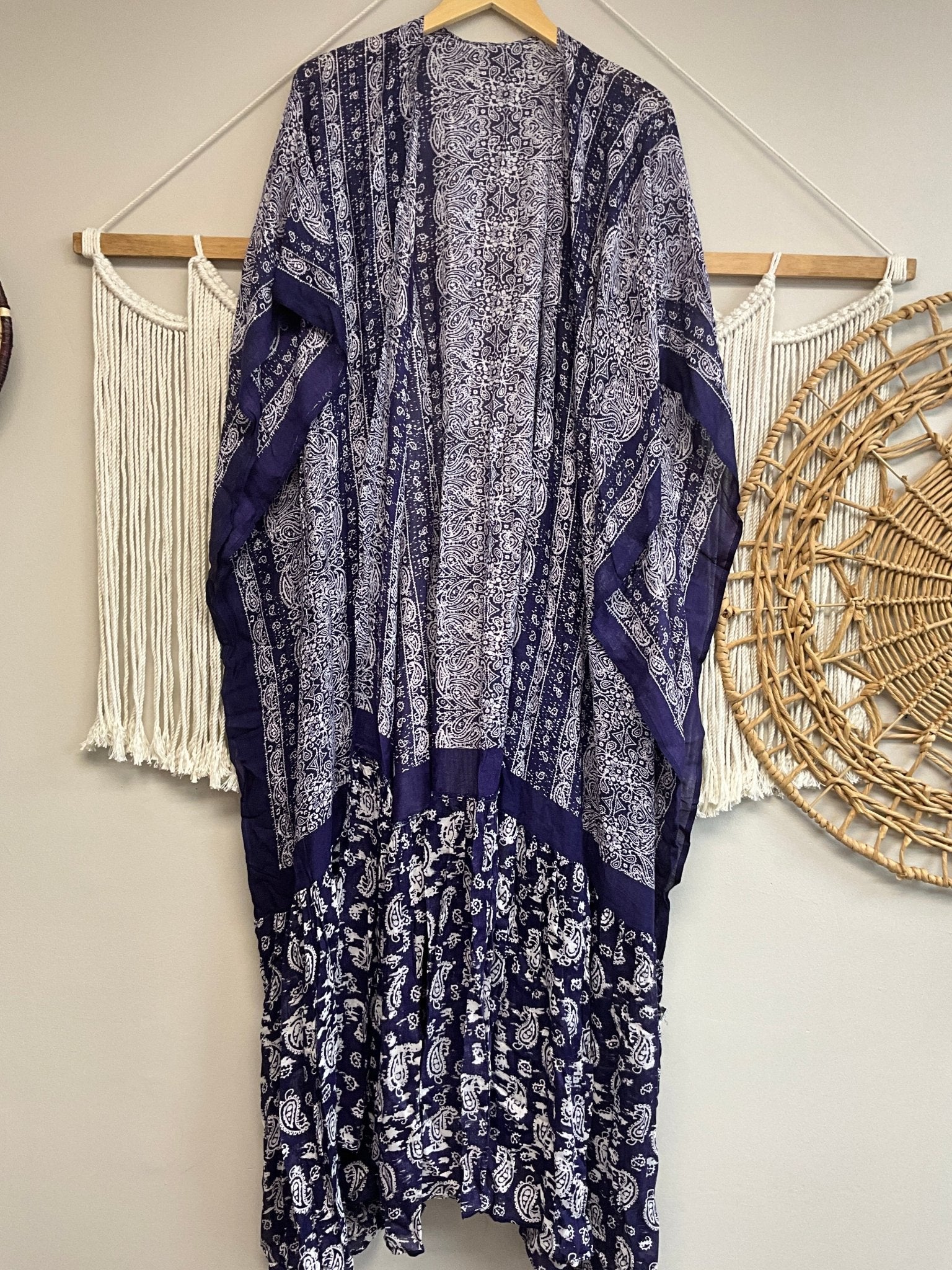 Tapestry Kimono Blue full length SALE - ivyandlavyboutique ivyandlavyboutique