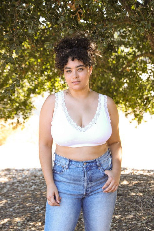 Tashas Lace Trim Padded Bralette Plus - ivyandlavyboutique Leto Accessories