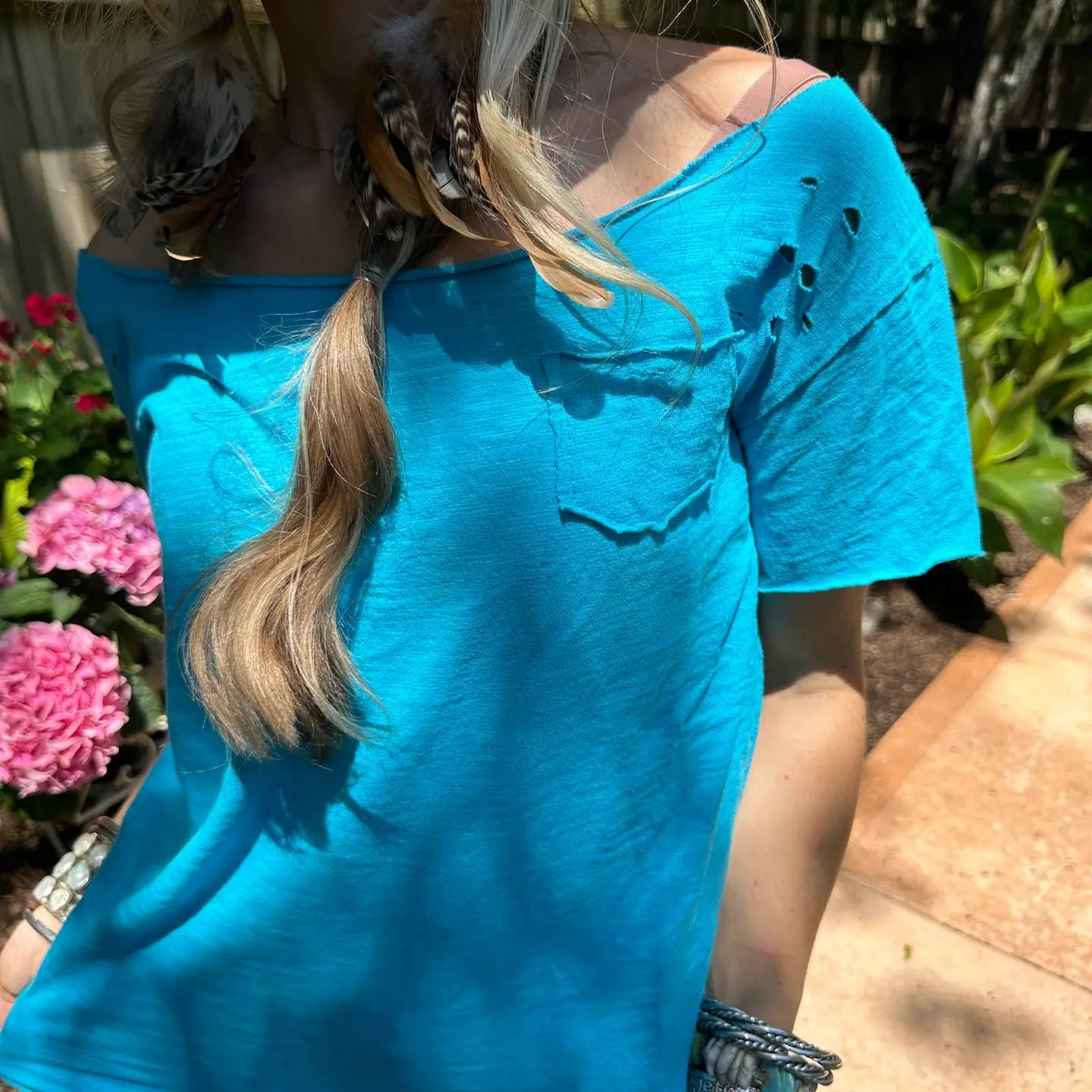 Tattered Vintage Tee in Electric Blue - ivyandlavyboutique A Rare Bird Shop