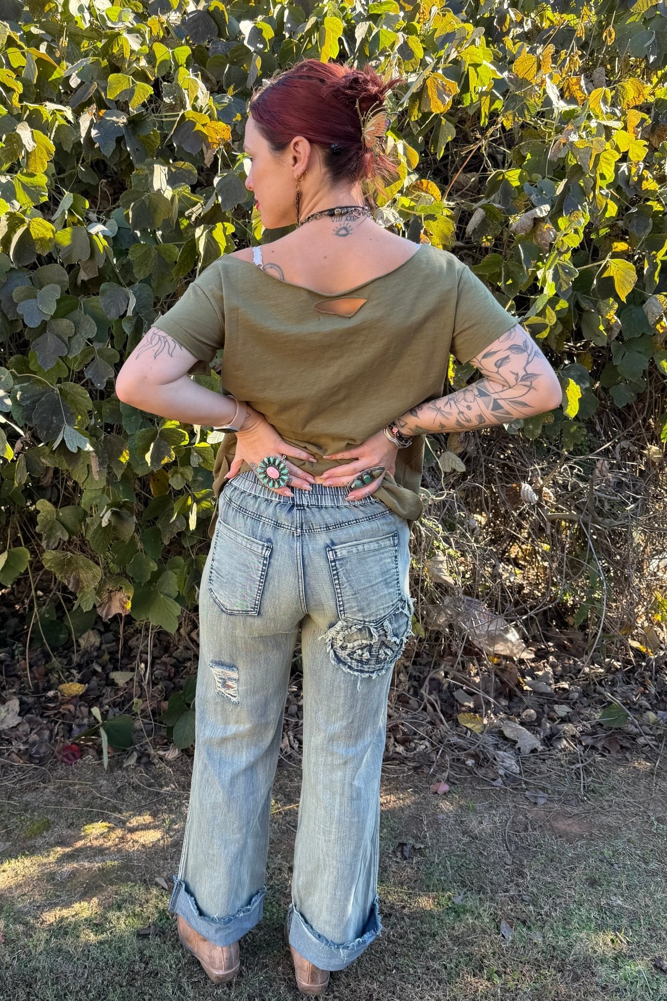 Tattered Vintage Tee in Olive - ivyandlavyboutique A Rare Bird Shop