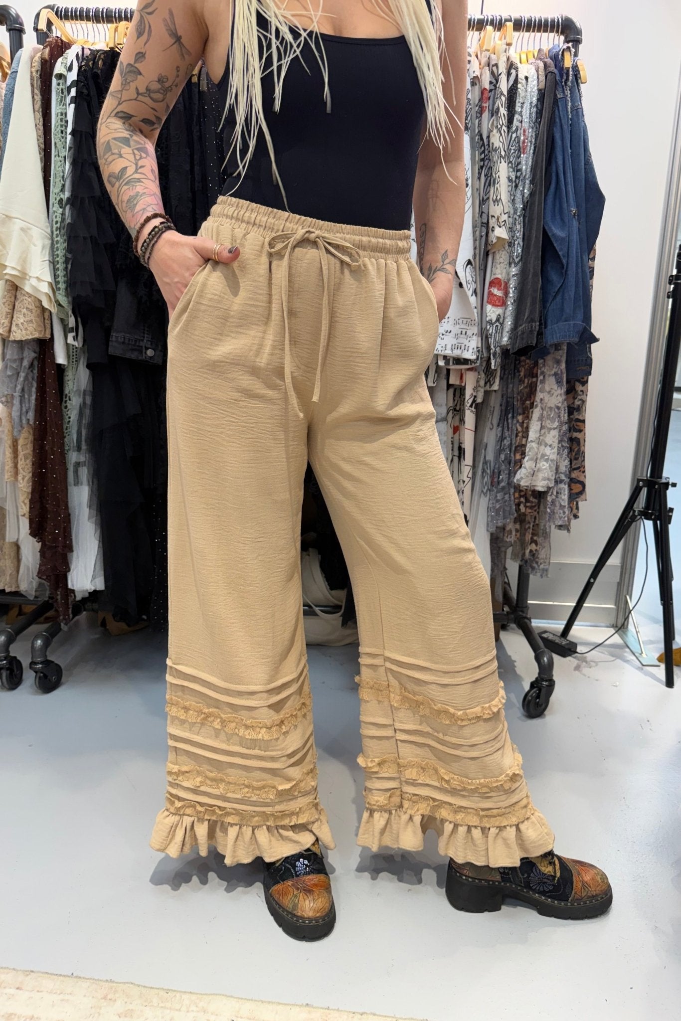 Taupe Pant - ivyandlavyboutique Origami Apparel ~ Lace and Crochet inspired