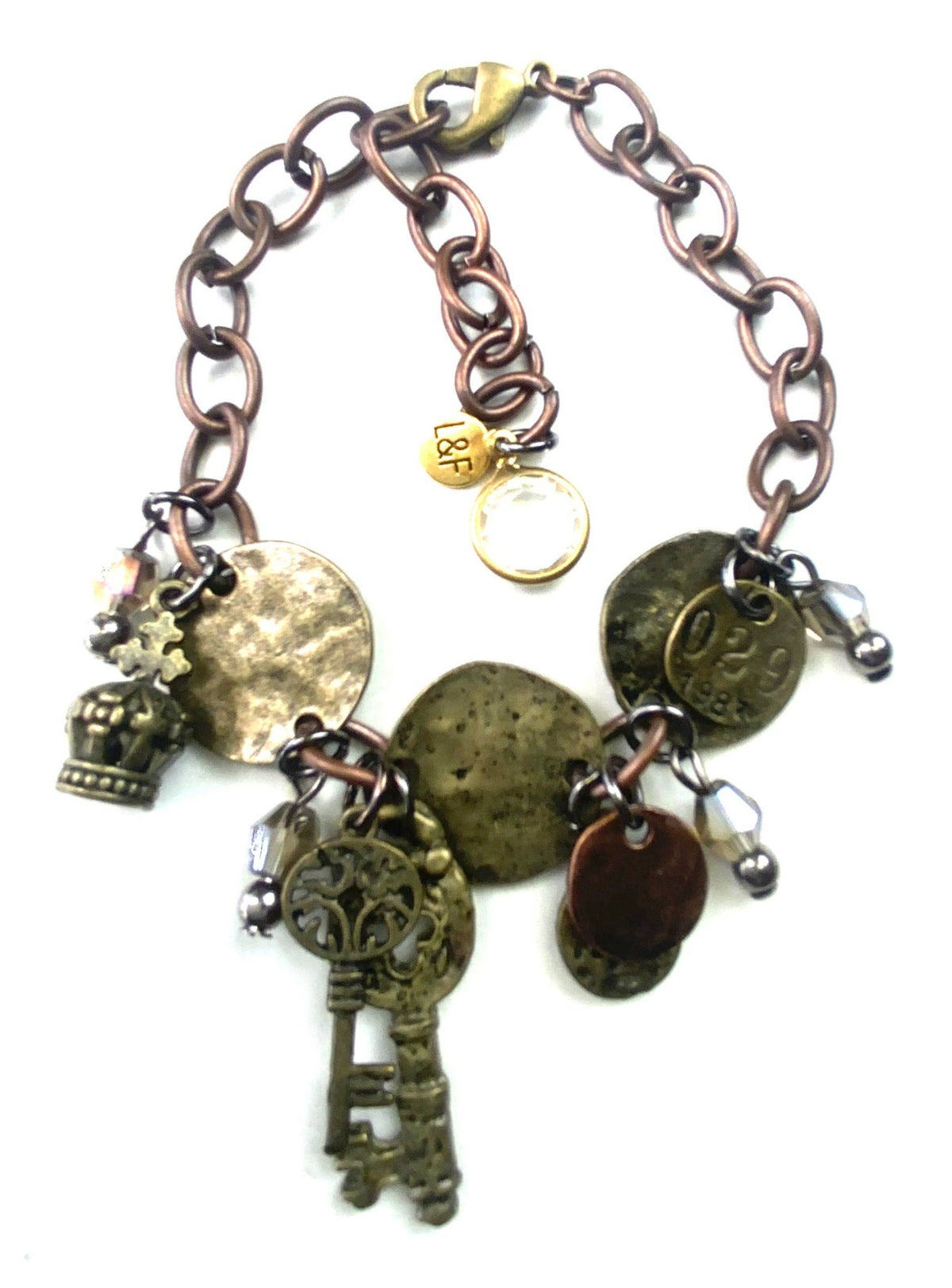 TCM254 BR-Keys & Coins Charm On Chain w/Clasp - ivyandlavyboutique Lost & Found Trading