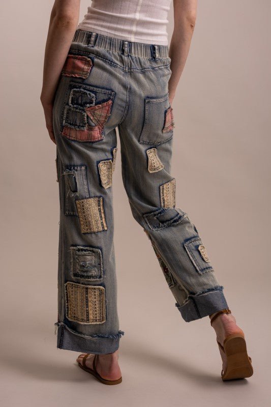 The Artist Patchwork Wide Leg Denim Jean - ivyandlavyboutique Blue Velvet
