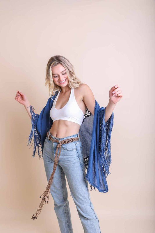 The Brenda Crochet Medallion Tassel Kimono - ivyandlavyboutique Leto Accessories