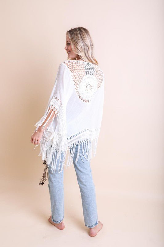 The Brenda Crochet Medallion Tassel Kimono - ivyandlavyboutique Leto Accessories