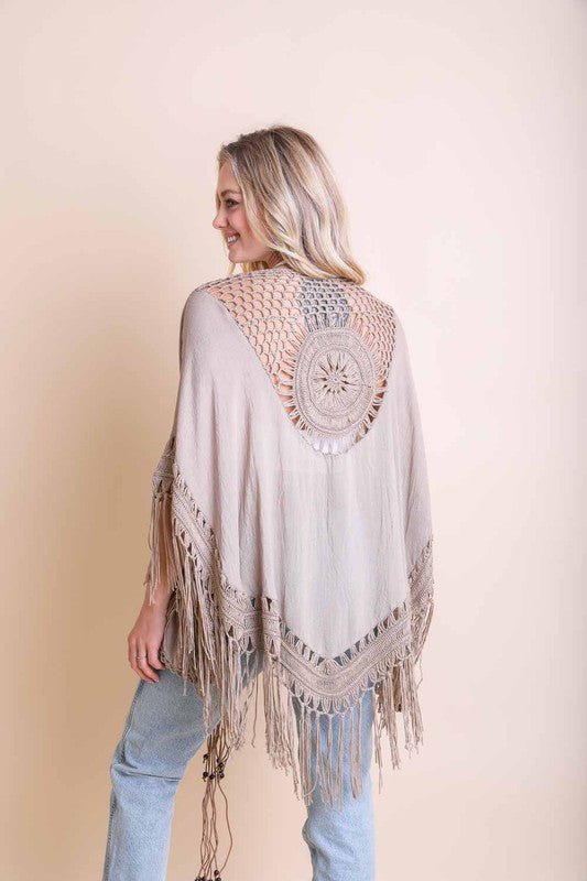 The Brenda Crochet Medallion Tassel Kimono - ivyandlavyboutique Leto Accessories
