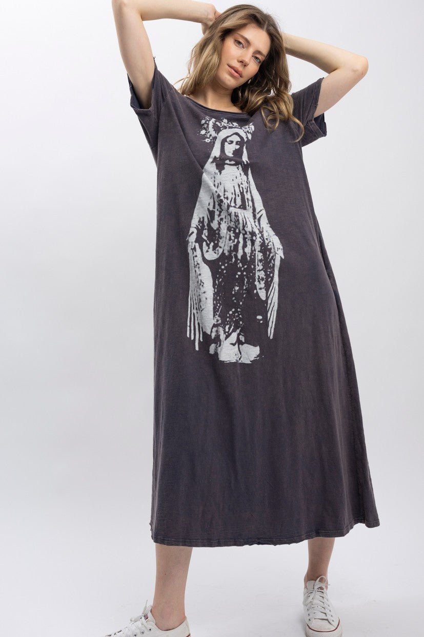 The Crown Of Mary Washed Long Dress in Grey - Boho Wanderlust Boutique Blue Velvet