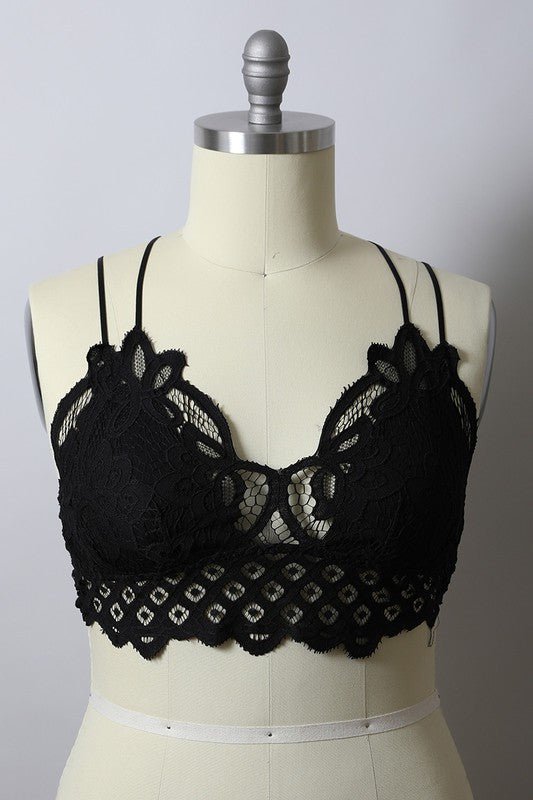 The Goddess Padded Crochet Lace Longline Bralette - ivyandlavyboutique Leto Accessories