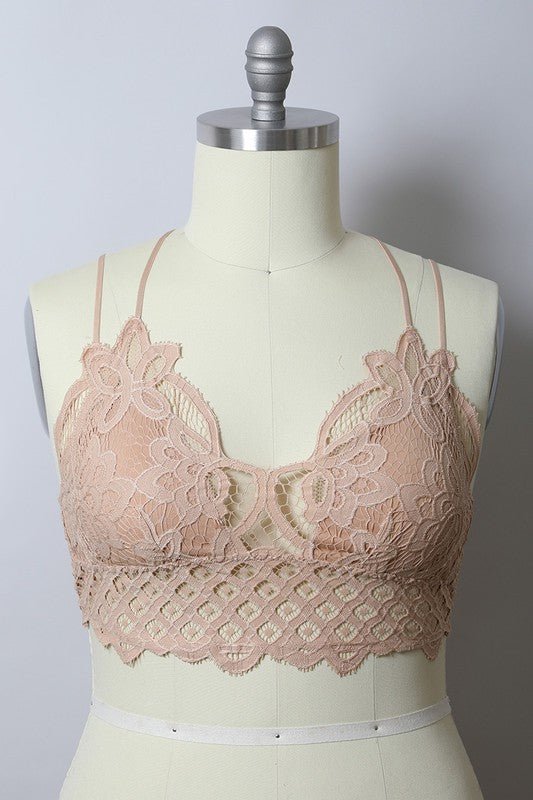 The Goddess Padded Crochet Lace Longline Bralette - ivyandlavyboutique Leto Accessories