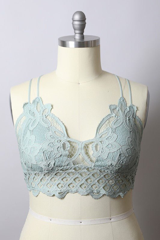 The Goddess Padded Crochet Lace Longline Bralette - ivyandlavyboutique Leto Accessories