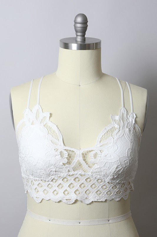 The Goddess Padded Crochet Lace Longline Bralette - ivyandlavyboutique Leto Accessories