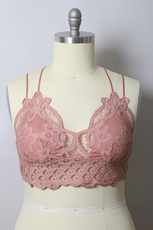 The Goddess Padded Crochet Lace Longline Bralette - ivyandlavyboutique Leto Accessories